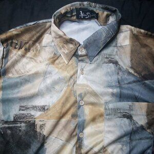 Vintage Alan Stuart Abstract Geometric Polyester Disco Shirt